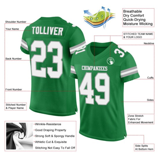 Green Custom Jersey Authentic White-Gray Mesh Grass Football Green Custom Jersey Authentic White-Gray Mesh Grass Football