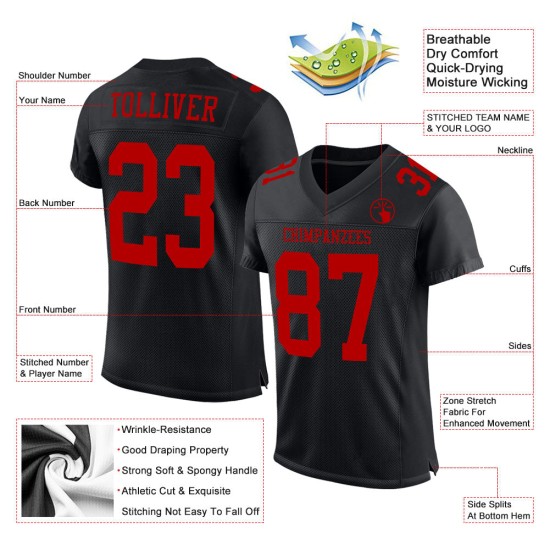 Mesh Authentic Red Black Custom Football Jersey Mesh Authentic Red Black Custom Football Jersey
