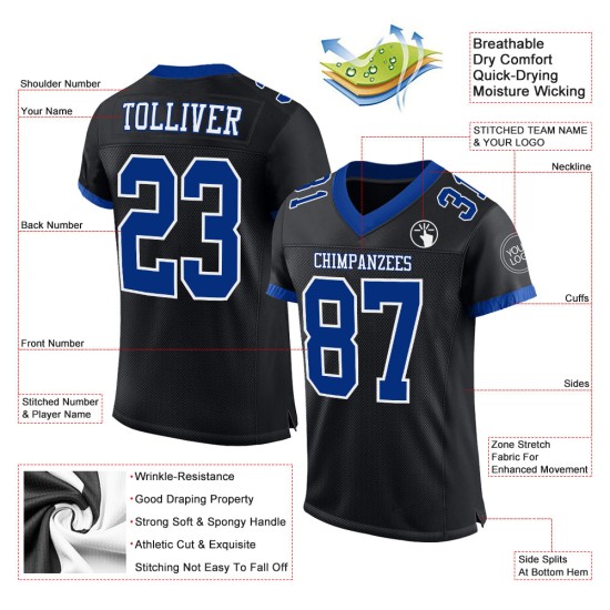 Black Custom Royal-White Football Jersey Authentic Mesh Black Custom Royal-White Football Jersey Authentic Mesh