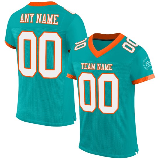 Custom Football Mesh Aqua Jersey White-Orange Authentic Custom Football Mesh Aqua Jersey White-Orange Authentic