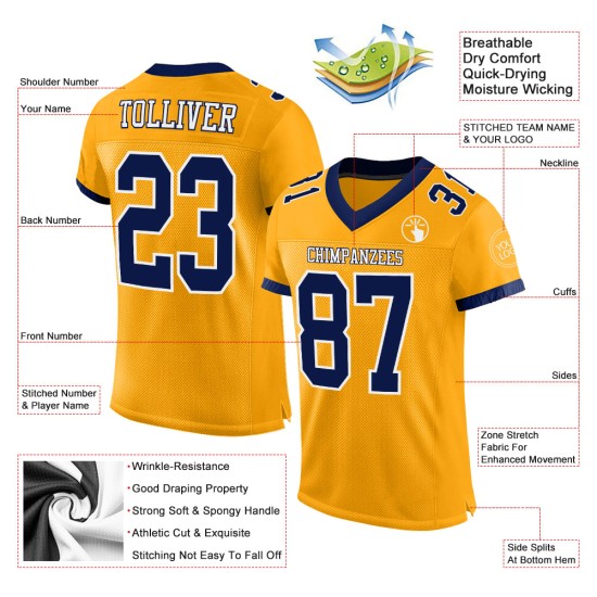 Custom Jersey Authentic Navy-White Gold Football Mesh Custom Jersey Authentic Navy-White Gold Football Mesh