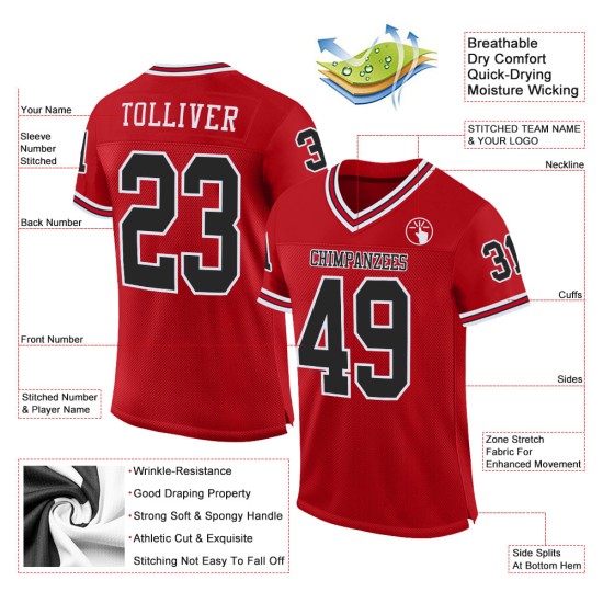 Red Mesh Jersey Black-White Throwback Custom Authentic Football