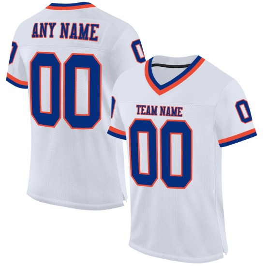 Jersey Royal-Orange Football Authentic White Mesh Throwback Custom Jersey Royal-Orange Football Authentic White Mesh Throwback Custom