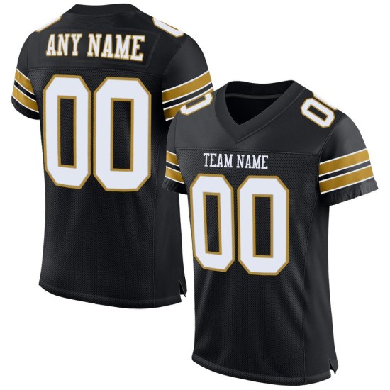 Jersey Black White-Old Authentic Gold Mesh Custom Football Jersey Black White-Old Authentic Gold Mesh Custom Football