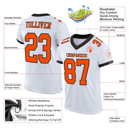 Custom Orange-Black Mesh White Football Jersey Authentic Custom Orange-Black Mesh White Football Jersey Authentic